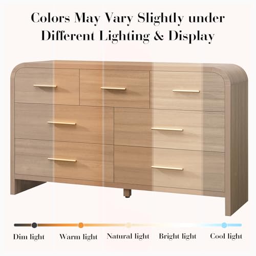 Image of Curved Drawer Dresser for Bedroom with 7 Drawers, 54'' Wide Chest of Drawer