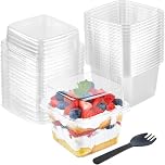 LATERN 50Pcs Plastic Dessert Cups with Lids, 240ml Square Dessert Bowls Clear Parfait Appetizer Cup Reusable Serving Bowl with Sporks for Fruit Yogurt Pudding Mousse Party (8.5cm x 8cm)