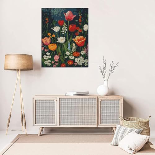 Image of MYBISYMQQ Flower Stamped Cross Stitch Kits, DIY Flowers Cross Stitch Ornament Kits for Adults Beginners, Counted Embroidery Needlepoint Kits Home Decor 15.7x11.8 inch