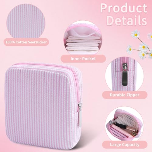 Image of Period Bag for Teen Girls | Striped Sanitary Napkin Storage Bag | Cute Pads Pouch for Period | Menstrual Pouch for Pads, Tampons, Menstrual Cups & Panty Liners | Perfect for Travel & Daily Use