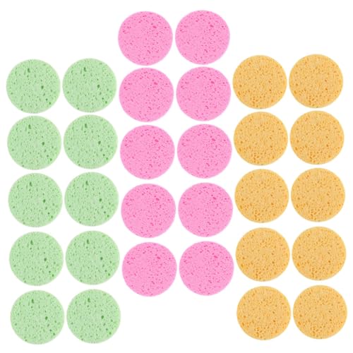 PAMINGONO 30 Stück Teiliges Komprimierte Gesichtsreinigungsschwämme aus Zellulose Sanfte Make up entferner Runde Peeling schwämme für Tägliche Gesichtsreinigung und Hautpflege in Gelb Rosa
