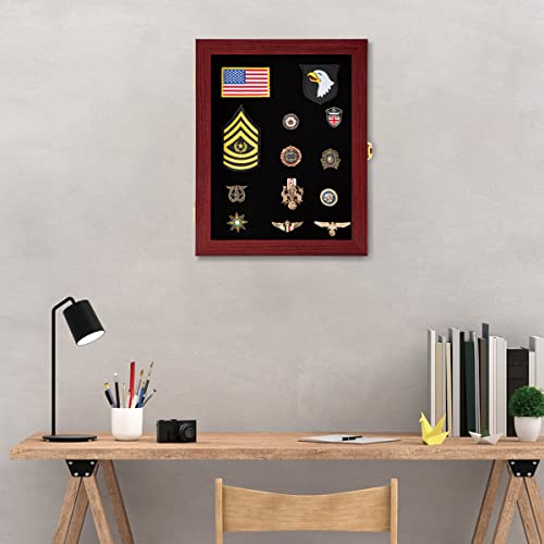 Image of VERANI Pin Display Case Badge Display Frame Small Mahogany for Beach Tags | Flexible layout arrangement,Premium real clear glass door,Wood matte black frame,Wall mountable design