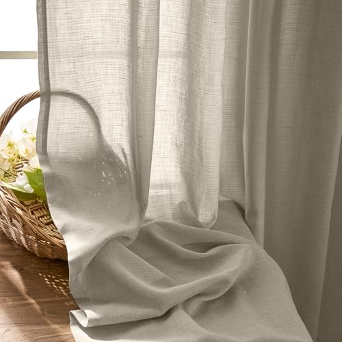 Image of jinchan Linen Curtains Light Filtering Back Tab 100x84 Inch 1 Panel
