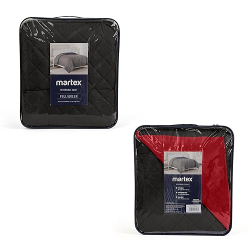 Image of Martex Reversible Coverlet, Full Queen, Ebony /Red | Lightweight, Durable, Soft, Easy Care, Reversible