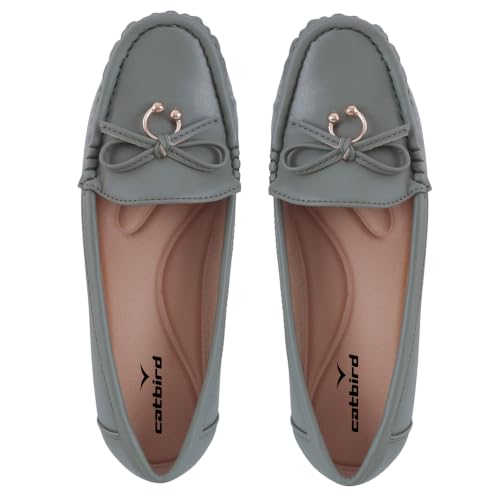 Image of CatBird Women's Flat Shoes for Casual & Office Wear, Bow Detail Slip-On Loafers