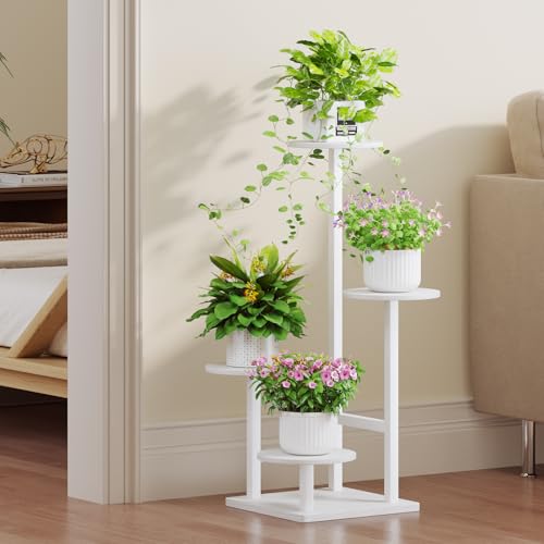 Image of Homsorout Plant Stand Indoor with Grow Light, 4-Tiered Tall Plant Stand Indoor, Metal Plant Shelf with Adjustable Light, Ideal for Living Room, Garden, Patio white