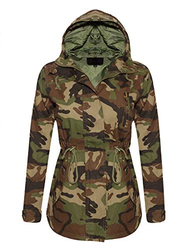 Design by Olivia Women's Anorak Safari Camouflage Hoodie Utility Jacket Olive Camo S