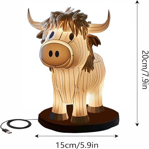Neioaas Highland Cow Table Lamp - Small Animal Night Light With USB - Portable Painted Cow Decoration for Living Room, Bedroom - Bedside Lamp Gift for Girls Mom