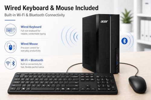 Image of Customized Acer Aspire Desktop Tower, Intel i5-13400 (10 Cores), 8GB / 16GB / 32GB RAM, 1.5TB / 2TB / Storage, 2 x HDMI Support Dual 4K Monitor, Wins 11, Wired KB & Mouse