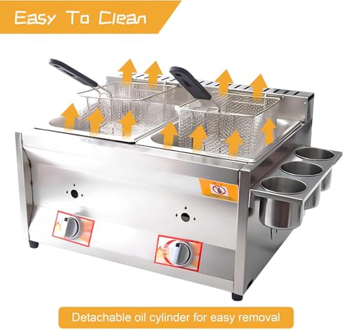 Double réservoir de friteuse à gaz de GPL, unité de comptoir Commerciale en Acier Inoxydable avec Panier et Couvercle, Grande capacité pour Les Restaurants et l'utilisation de la Cuisine à Domicile