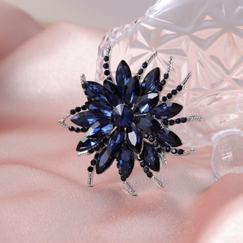 Image of Sparkling Crystal Flower Brooch Pins for Women Dainty Rhinestone Flower Shape Brooch Pin Suit Scarf Hats Decoration Wedding Jewelry