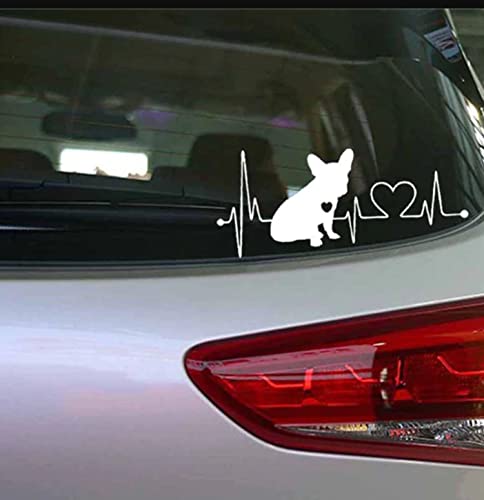 Image of Vinyl French Bulldog Heartbeat Glossy Car Glass Door Sticker 7 x 3 Inches White