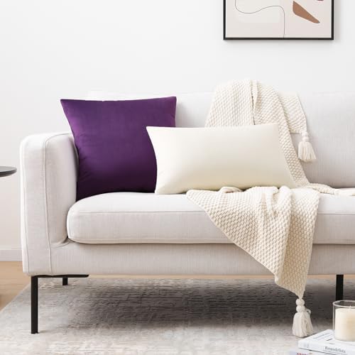 Image of Mixhug Decorative Throw Pillow Covers, Velvet Cushion Covers, Solid Throw Pillow Cases for Couch and Bed, Purple, 22 x 22 Inches, Set of 2