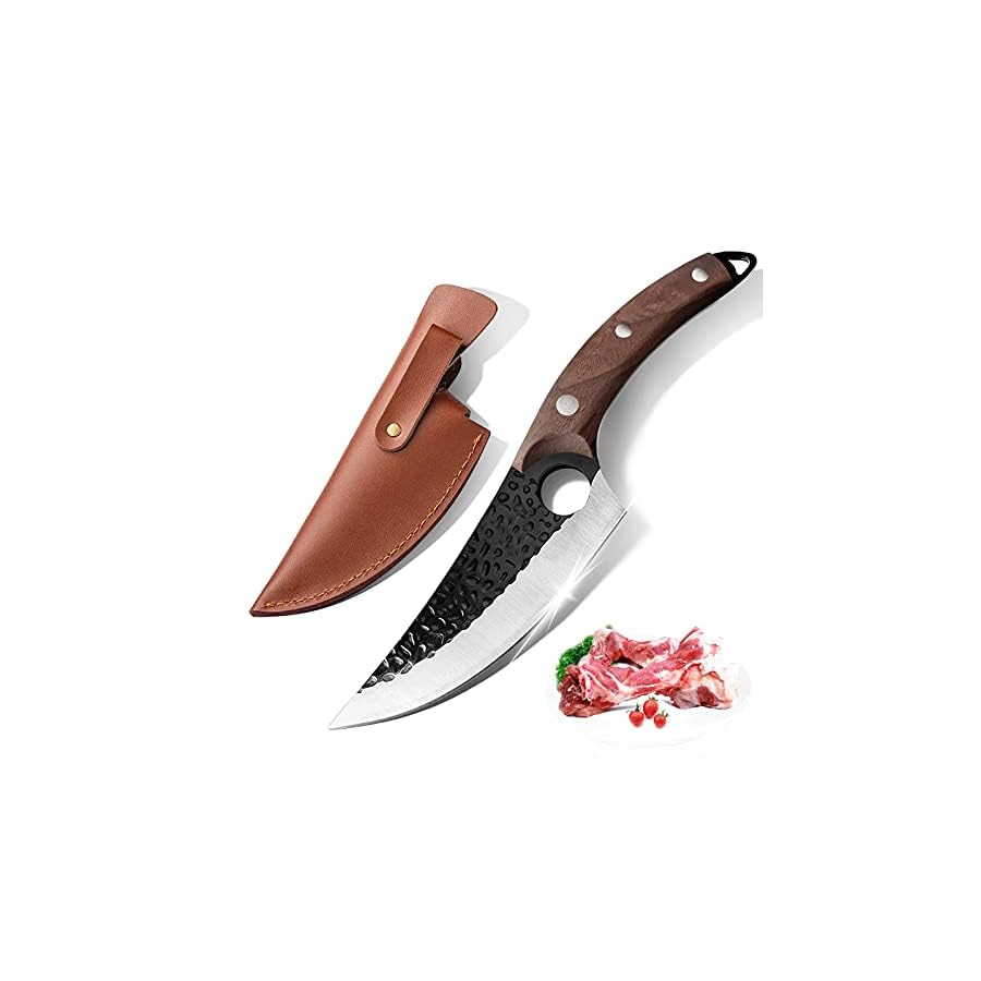 Bicico Butcher Knife, Viking Knife with Sheath, Japanese Hand Forged Meat Cutting Chef Cleaver Portable Survival Bushcraft Belt Knife, Ultra Sharp Kitchen Knife for Outdoor Camping Hunting BBQ