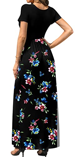 Image of DB MOON Womens 2026 Summer Maxi Dresses Casual Short Sleeve Empire Waist Spring Long Dress with Pockets