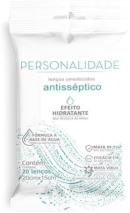 Lenço Umedecido Personalidade Antisséptico Hidratante 20 unidades...