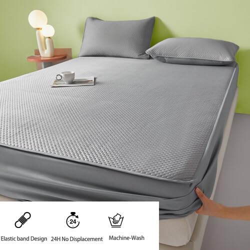 Cooling Mattress Pad, Fast Cooling Sleeping Mattress Deep Pockets Fitted Sheets for Bed,Summer Super Soft Mattress Protector with Bed Cooling System,47x78Inch Gray