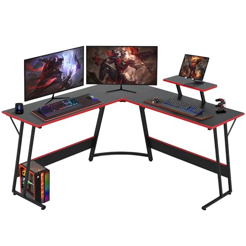 Image of L Shaped Gaming Desk, 50 inch Corner Desk, Spacious Dual Tops, P2 Particleboard, Metal Z-Legs, Adjustable Non-Slip Pads, Scratch /Waterproof, Multi-Use Home Office /Game Room /Dorm