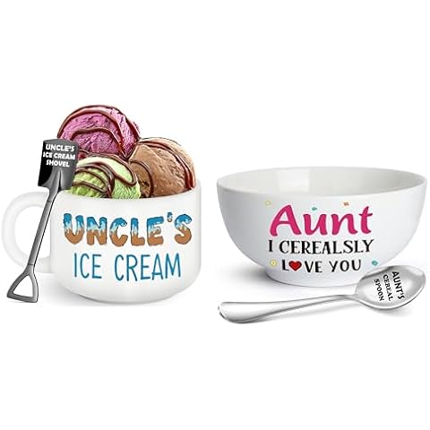 GwhyGifts Uncle Aunt Gifts,Funny Ice Cream Bowl Shovel Spoon Set and Cereal Bowl Killer Spoon Set Cover