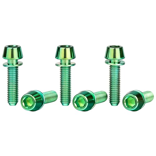 Image of Titanium Ti Allen Hex M5x16 18mm Tapered Head Bolt with Washer Screw for Bicycle Stem Parts Pack of 6 (Green, M5x18mm)