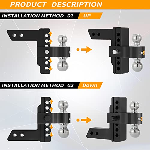 Locame LC0024 Adjustable Trailer Hitch, Fits 2-Inch Receiver thumb #5