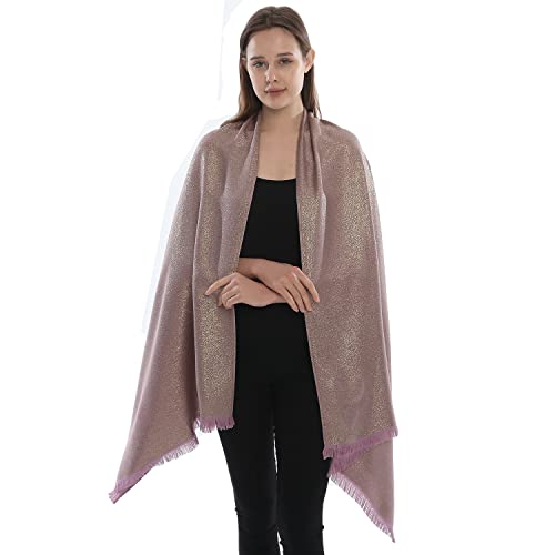 Image of LMVERNA Women's Sparkling Metallic Soft Pashmina Shawls and Wraps Scarf in Solid Colors