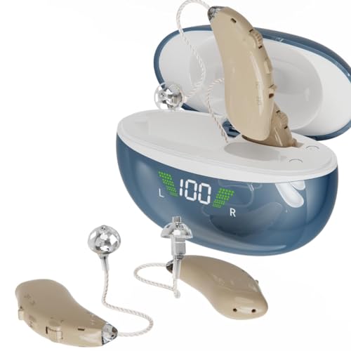 Rechargeable Hearing Aids for Seniors Adults – Noise Cancelling – Wireless Charging Case – Over the Ear RIC and BTE Design – Audifonos Para Sordos – OTC – Pair – Blue – Beige Rechargeable Hearing Aids for Seniors Adults – Noise Cancelling – Wireless Charging Case – Over the Ear RIC and BTE Design – Audifonos Para Sordos – OTC – Pair – Blue – Beige