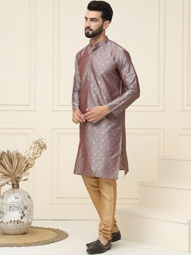 Image of SOJANYA (Since 1958 Men's Silk Blend Booti Kurta with Gold Churidaar Pyjama
