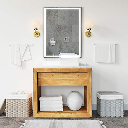 Homfa 60x80cm Bathroom Mirror Wall Mounted Illuminated Mirror LED Makeup Mirror Cosmetic Mirror with Anti-fog Demister, Touch Sensor Switch, 10X Magnifier, Memory Function, 3 Dimmable Modes