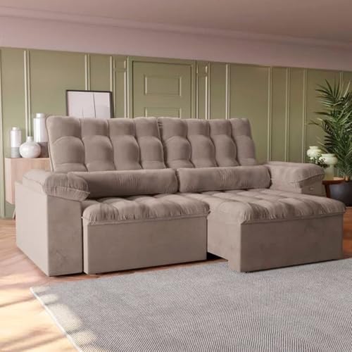 Kappesberg Sofá em Veludo Retrátil e Reclinável, 260cm x 130cm x 130cm, Castor, 3+ Lugares, Assento 54cm Altura, Pés 4cm