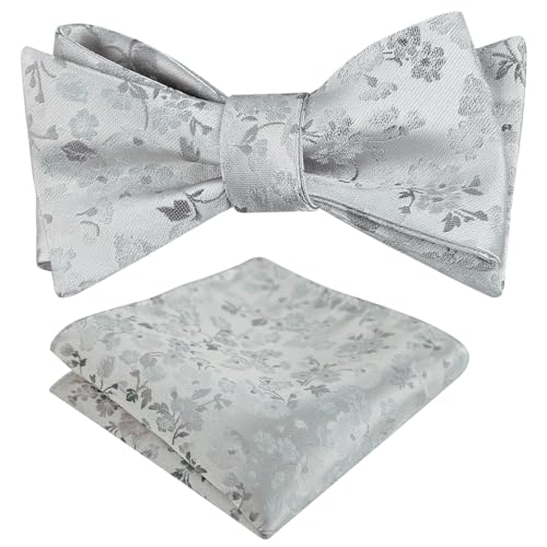 Image of Alizeal Mens 2pcs Floral Bow Tie Set | Self-tied Elegant Pocket Square Set for Wedding