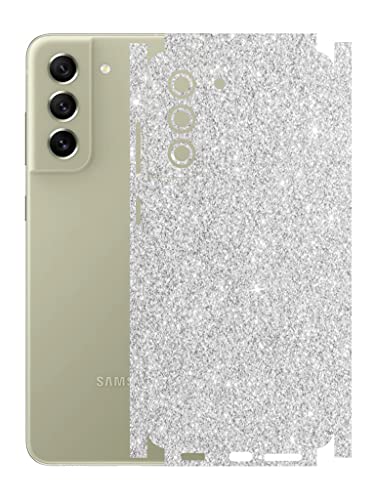 Image of AtOdds - Samsung Galaxy S21 FE Mobile Back Skin Rear Screen Guard Protector Film Wrap with Camera Protector (Coverage - Back+Camera+Sides) (Silver Glitter)