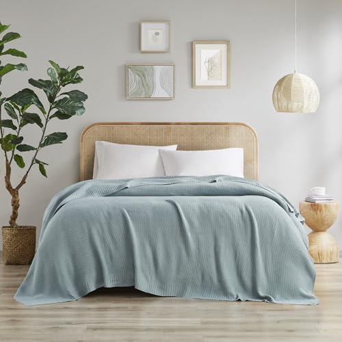 Image of Ink+Ivy Bree Knit Throw Blanket for Bed, Sofa, and Couch, Lightweight, Breathable, Soft & Cozy Summer Blanket, King (108 in x 90 in) Light Blue