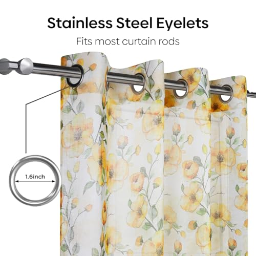 Image of haus & kinder Sheer Door Curtain 7 Feet Long Pack of 1 Door Curtain, 7 Feet Curtain for Door, Light-Filtering & Breathable (Sunny Bloom, Multicolor 114x213cm)