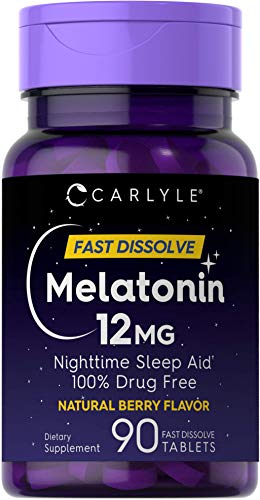 Carlyle Melatonin 12 mg Fast Dissolve 90 Tablets | Nighttime Sleep Aid | Natural Berry Flavor | Vegetarian, Non-GMO, Gluten Free