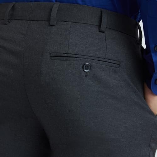 Image of Raymond Men Slim Fit Structure Pattern Poly Viscose Lycra Blend Flat Front Formal Trouser