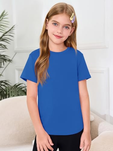 Image of Haloumoning Girls Short Sleeve T Shirts 5-14 Years | Kids Summer, T shirt Girls,Crewneck Tops, Curved Hem Tees,Back to School Summer Tops,Fashion Clothes