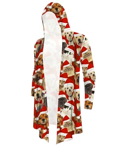Poriff Mens Long Hooded Cardigan Christmas Long Sleeve Thin Cardigans Ruffle Shawl Collar Lightweight Drape Cape Overcoat Pockets XXL3