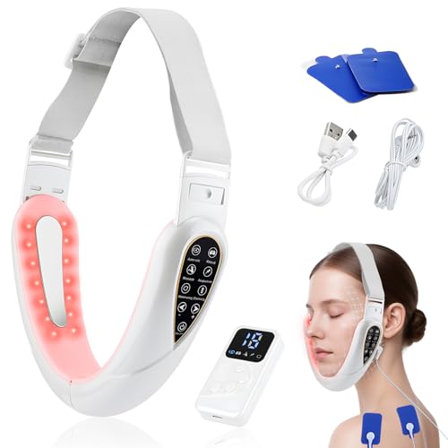Elektrisches V-Face Shaping Massager,doppelkinn entferner 15 Intensitätsstufen 5 EMS Modi 5 Farben Phototherapie Gesichtsmassagegerät Gegen Falten Face Massager mit Fernbedienung, Typ-C