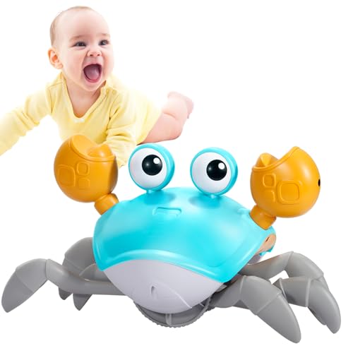 Image of Plnmlls Crawling Crab Baby Toy - Tummy Time Toys - with Music and LED Light,Built-in Rechargeable Battery and Volume Can be Turned Off for 0-6 6-12 Months Walking Toddler Birthday Gift(Emerald Green)