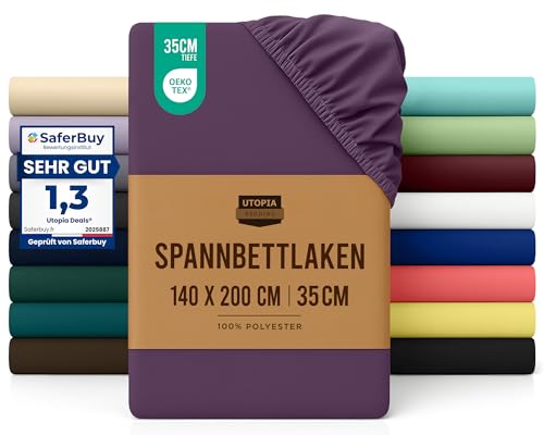 Utopia Bedding - Spannbettlaken 140x200cm - Lila - Oeko-Tex Zertifiziertes Gebürstete Polyester-Mikrofaser Spannbetttuch - 35 cm Tiefe Tasche