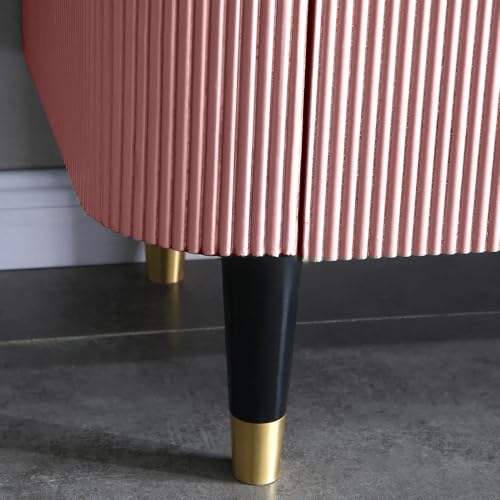 Image of Boston Console Table, Black Marble Top, Charcoal Louvers, Golden Accents, 36x15x30 Inch, Waterproof Plywood, 3-Shelf Storage Cabinet, Elegant Entryway or Living Room Display Table (Pink)