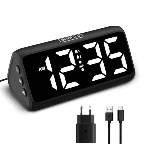 Netzu Lauter Wecker für Tiefschläfer Digitalwecker mit LED Display Doppelalarm 5 Helligkeitsdimmer 4 Lautstärken Abschalt-Speicher Wecker Nachttisch für Kinder Jugendliche Ältere Schwerschläfer