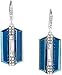 Silver Tone Art Deco Antique Vintage Style Blue Sapphire Rhinestone Geometric Dangle Earrings