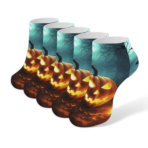 5 Pairs of Cotton Ankle Socks for Women Men Happy Halloween Pumpkins Low Cut Socks for Running Hiking No Show Athletic Sock