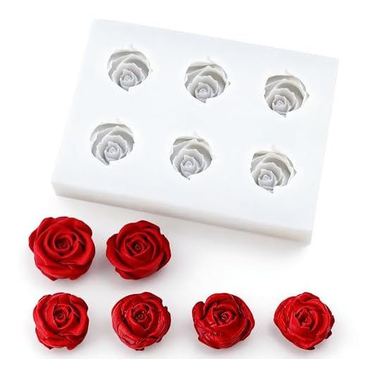 6-Cavity Rose Candy Mold for Chocolate, Fondant, Ice Cubes - Valentine's Wedding Cake Decorating & Baking Tool