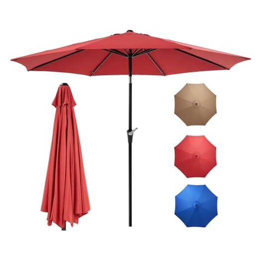 OLIXIS 9FT Patio Table Umbrella with Tilt and Crank Button & 8 Sturdy Ribs Waterproof, 9 Feet Outdoor Patio Umbrella Sun Shade for Pool, Terrace, Beach and Restaurant, Red