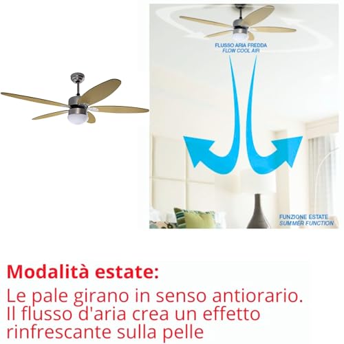 Ardes AR5A130WR Ventilatore Da Soffitto 5 Pale Con Luce Wood - In Legno 3 Velocità - Rotazione Reversibile Con Telecomando - 4