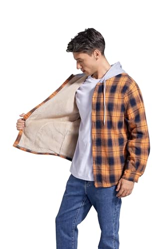 Image of Men's Cotton Plaid Shirt Jacket Fleece Flannel Sherpa Button Down