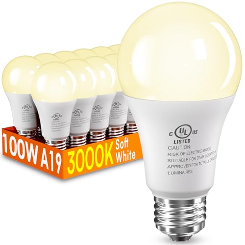 Image of 12 Pack LED Light Bulbs 100 Watt Equivalent, A19 15W Soft White 3000K, 1500 Lumens Super Bright E26 Standard No Flicker Energy Saving Lamp Bulb for Home, Bedroom, Office, 15000 Hrs, Non-Dimmable
